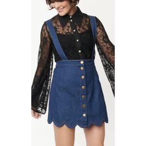 Smak Parlour Unique Vintage Scalloped Denim Mini Skirt Rem Suspenders M NWOT